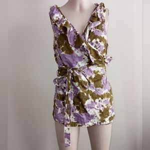 Ann Taylor Loft floral print wrap blouse size medium purple and green